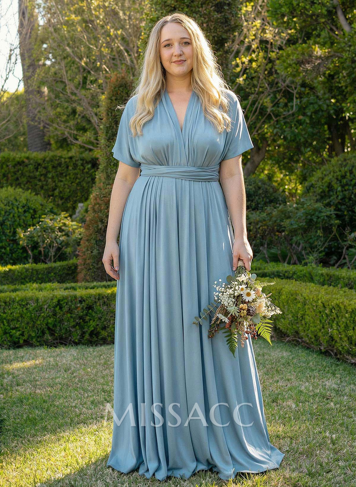 V-Neck Cape Sleeves Floor-Length Jersey(High-Stretch) Multiway Infinity Dress