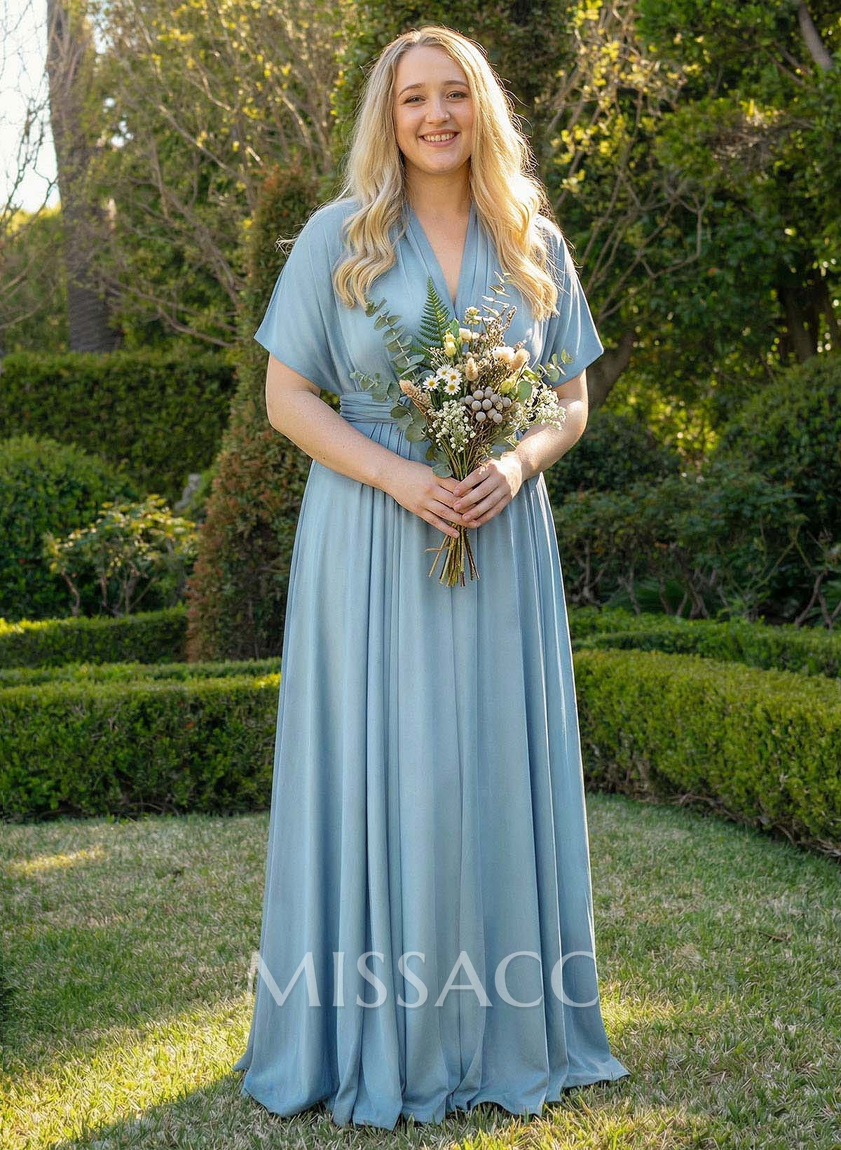 V-Neck Cape Sleeves Floor-Length Jersey(High-Stretch) Multiway Infinity Dress
