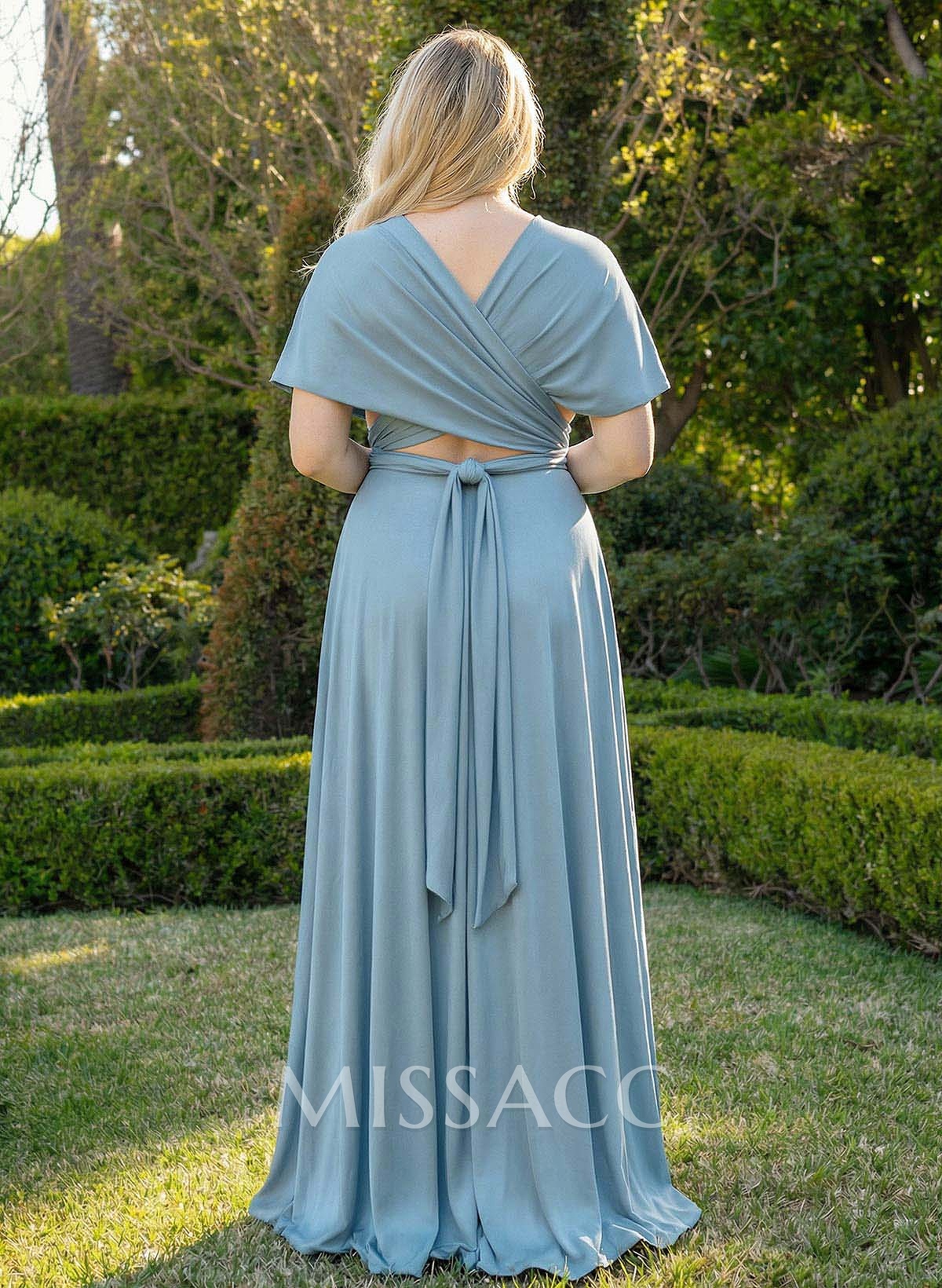V-Neck Cape Sleeves Floor-Length Jersey(High-Stretch) Multiway Infinity Dress