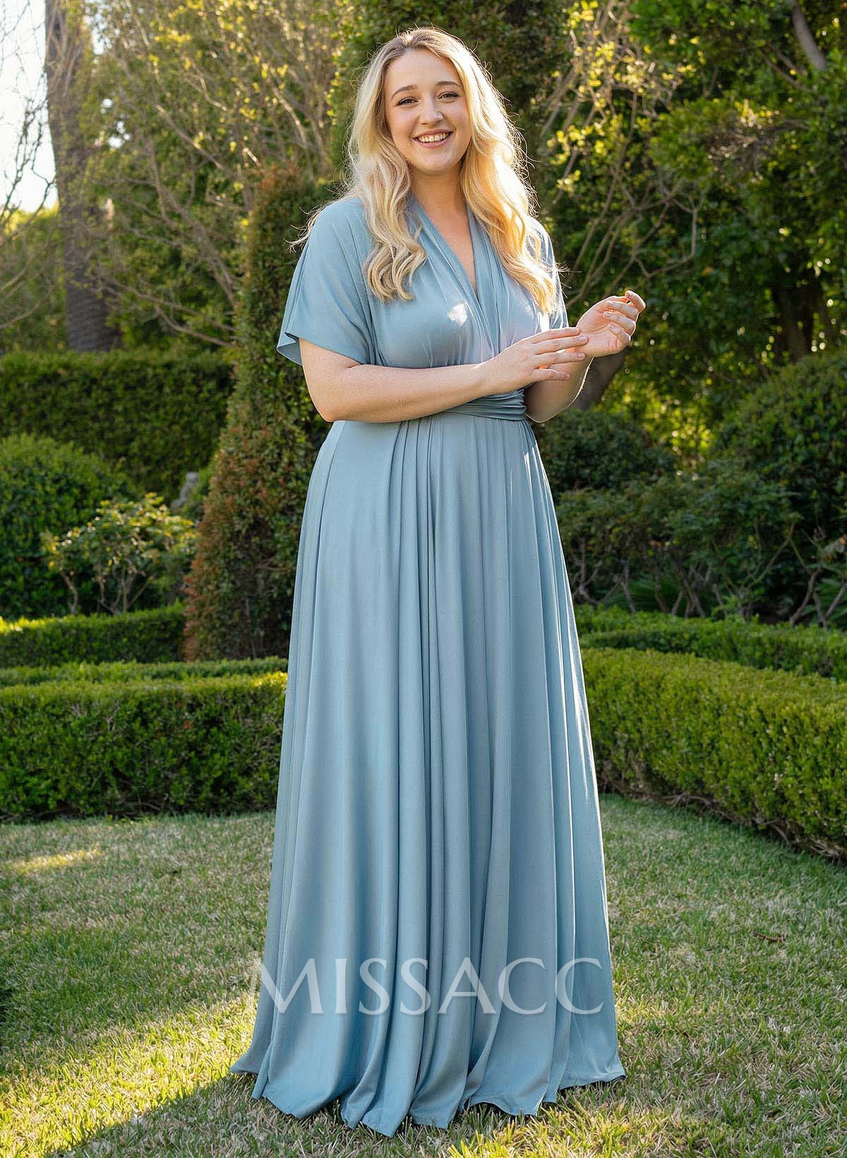 V-Neck Cape Sleeves Floor-Length Jersey(High-Stretch) Multiway Infinity Dress