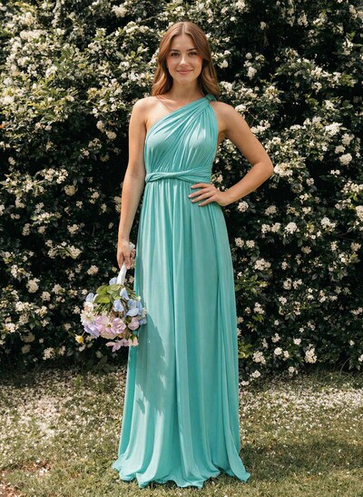 One-Shoulder Sleeveless Floor-Length Jersey(High-Stretch) Multiway Infinity Dress