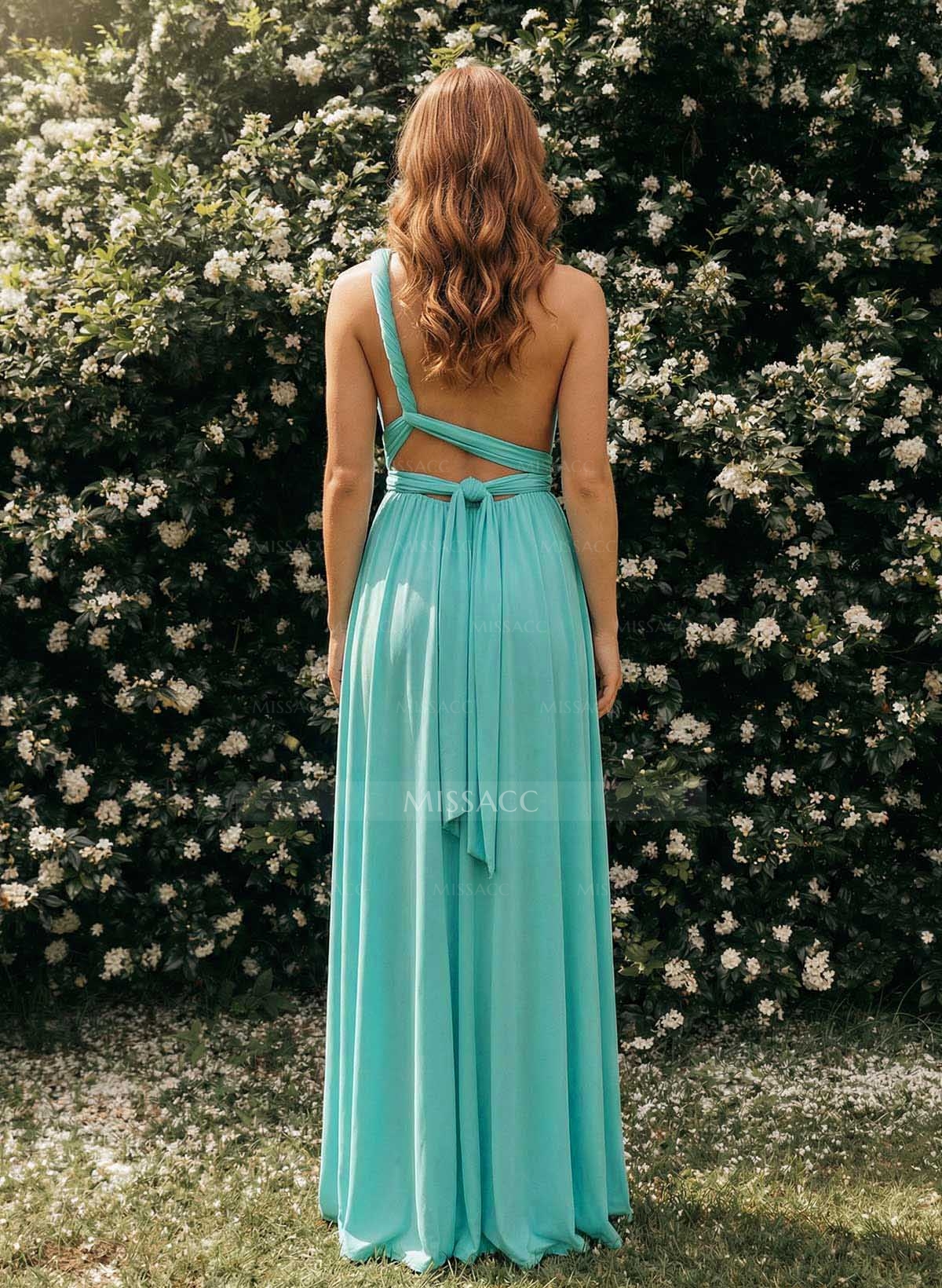 One-Shoulder Sleeveless Floor-Length Jersey(High-Stretch) Multiway Infinity Dress