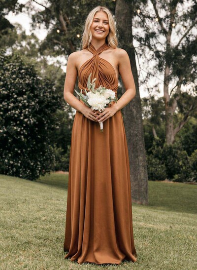 A-Line Halter Sleeveless Floor-Length Jersey(High-Stretch) Multiway Infinity Dress