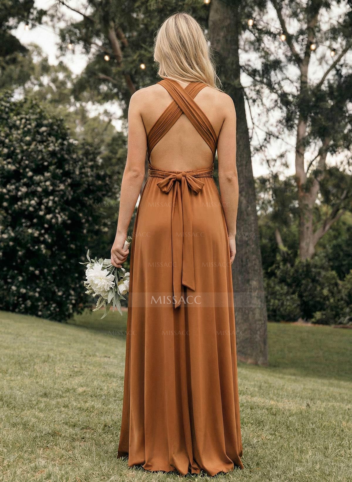 A-Line Halter Sleeveless Floor-Length Jersey(High-Stretch) Multiway Infinity Dress