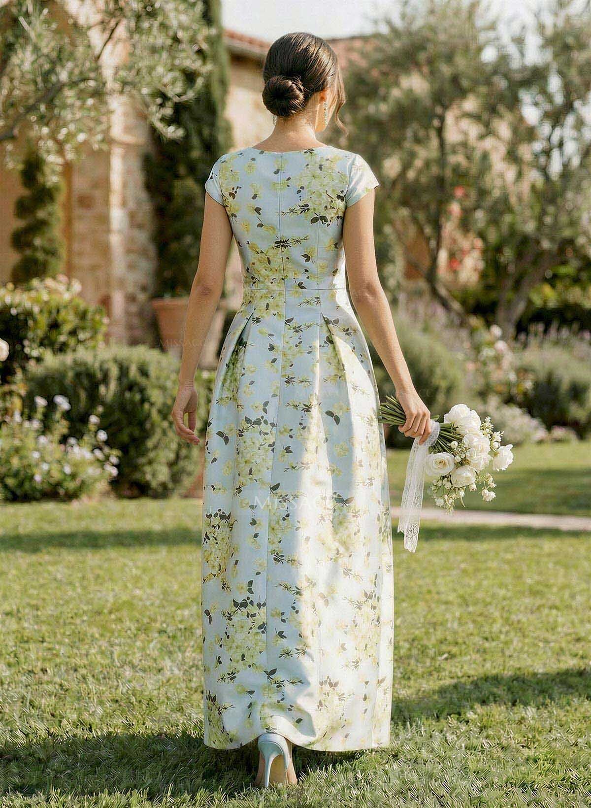 A-Line Plunge Neck Sleeveless Floor-Length Satin Bridesmaid Dresses