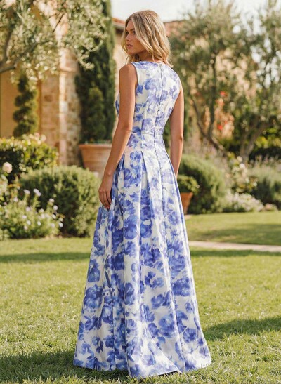 A-Line Plunge Neck Sleeveless Floor-Length Satin Bridesmaid Dresses With High Split