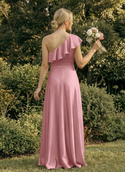 Ruffle One-Shoulder Sleeveless A-Line Floor-Length Satin Bridesmaid Dresses
