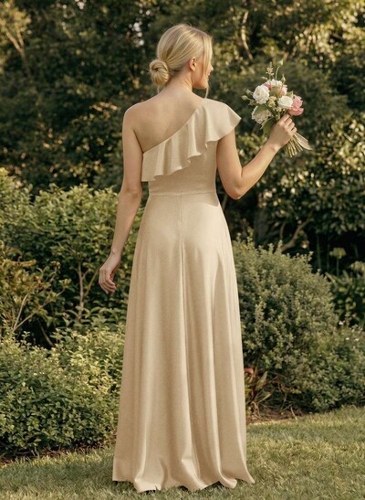 Ruffle One-Shoulder Sleeveless A-Line Floor-Length Satin Bridesmaid Dresses