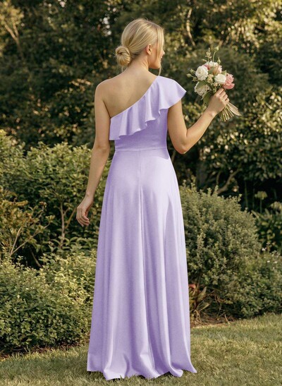 Ruffle One-Shoulder Sleeveless A-Line Floor-Length Satin Bridesmaid Dresses