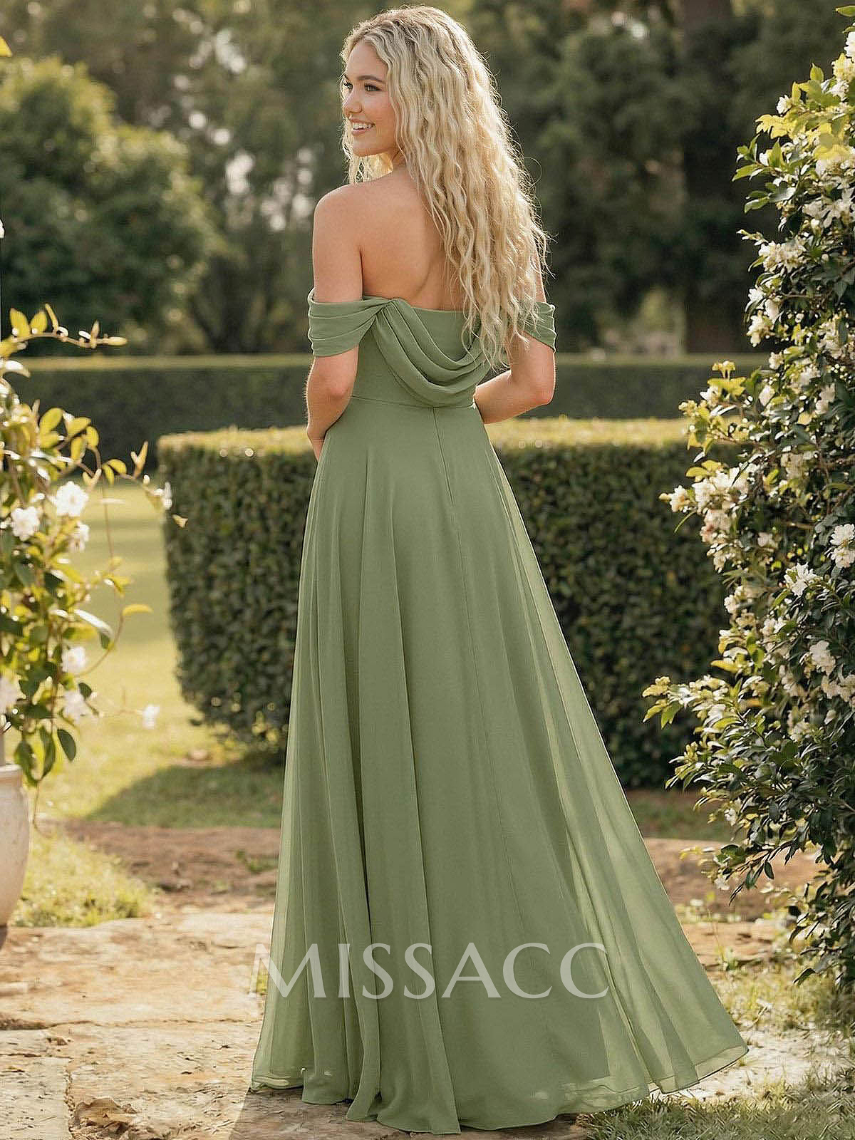 A-Line Off-The-Shoulder Sleeveless Floor-Length Chiffon Bridesmaid Dresses With Split Front A-Line Off-The-Shoulder Sleeveless Floor-Length Chiffon Bridesmaid Dresses With Split Front