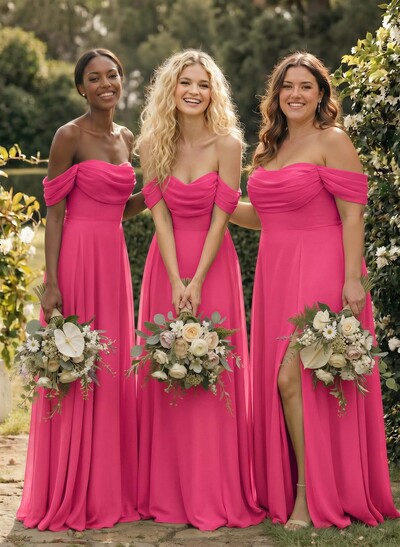 A-Line Strapless Maxi Chiffon Bridesmaid Dress With Front Split