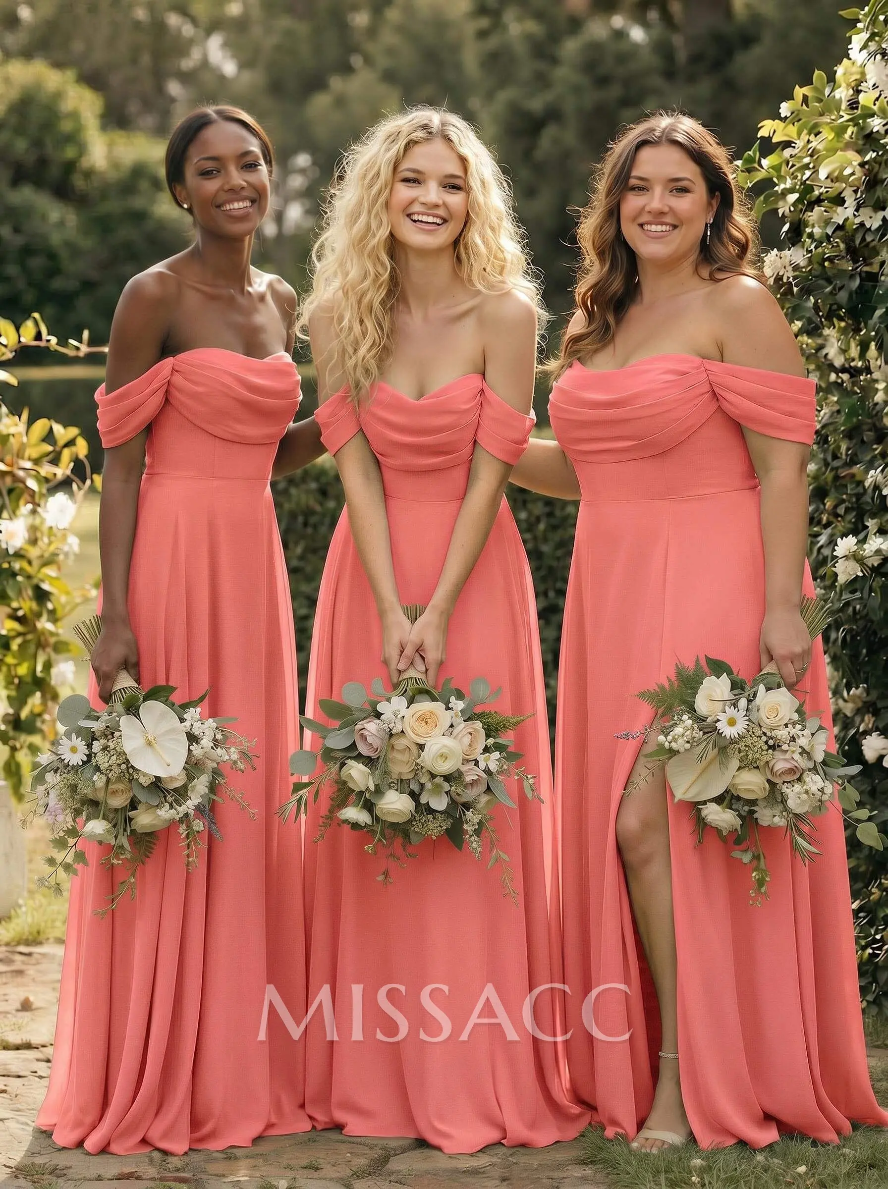 A-Line Strapless Sleeveless Floor-Length Chiffon Bridesmaid Dresses With Split Front