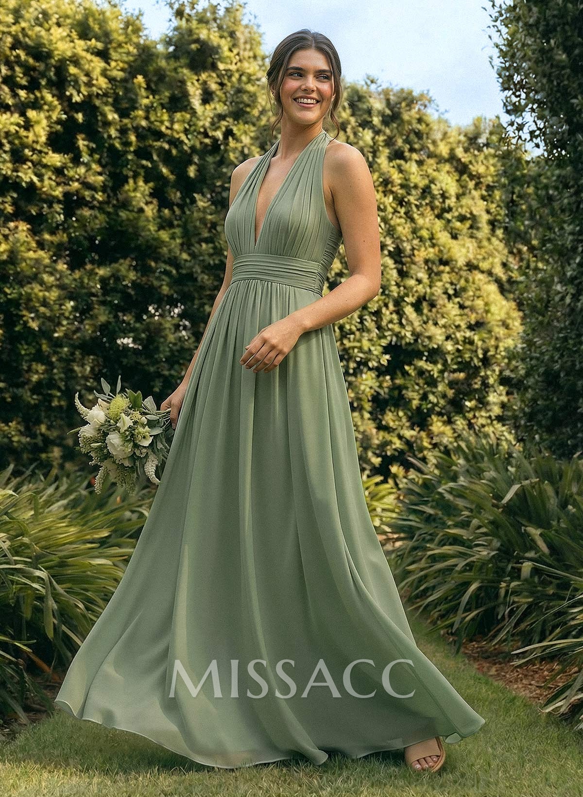 A-Line V-Neck Sleeveless Floor-Length Chiffon(Non-Stretch) BRIDESMAID With Back Hole A-Line V-Neck Sleeveless Floor-Length Chiffon(Non-Stretch) BRIDESMAID With Back Hole