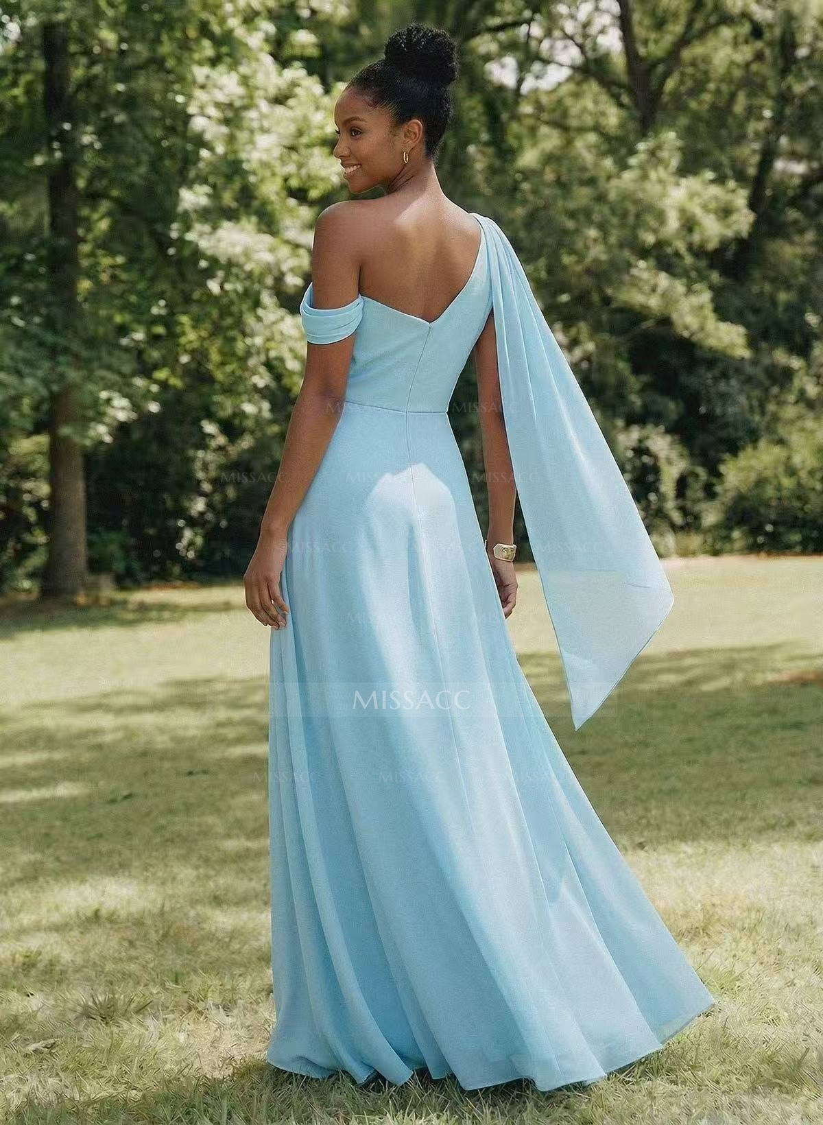 Elegant One-Shoulder/Asymmetrical Sleeveless A-Line Floor-Length Chiffon Bridesmaid Dresses