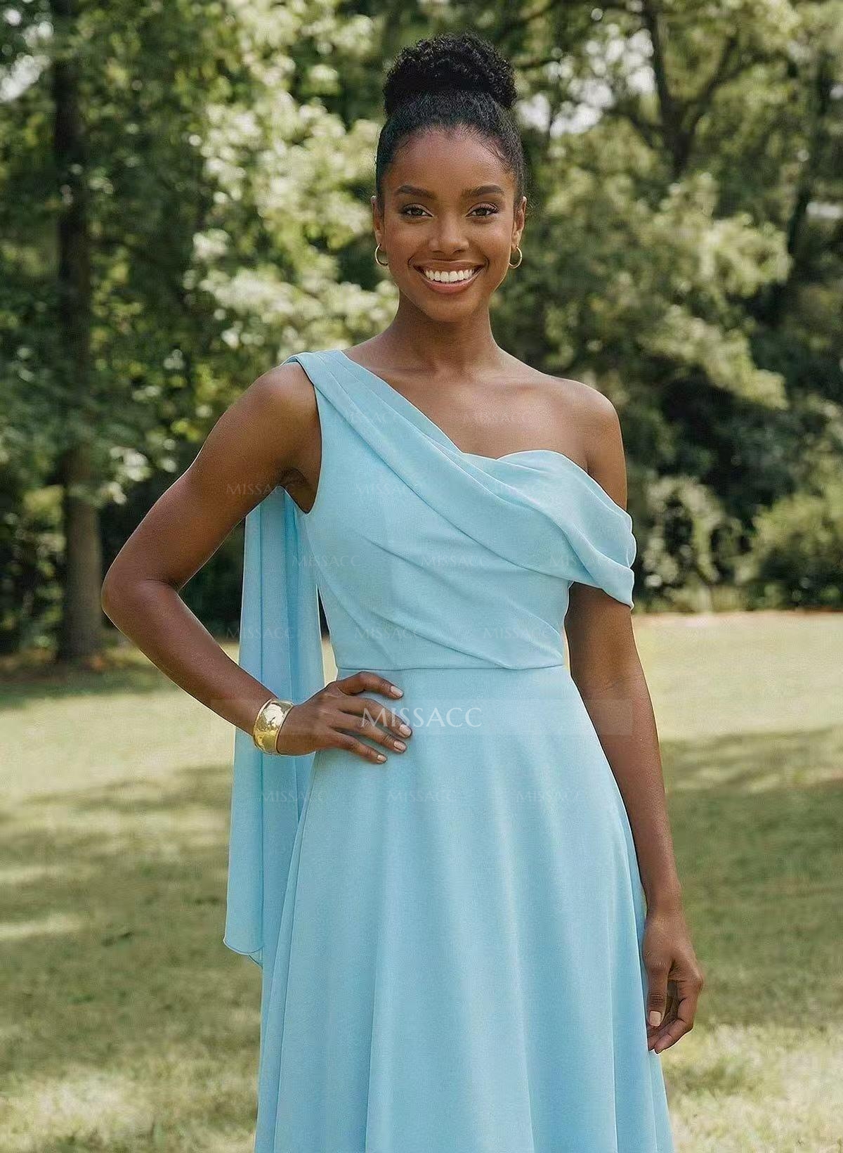 Elegant One-Shoulder/Asymmetrical Sleeveless A-Line Floor-Length Chiffon Bridesmaid Dresses