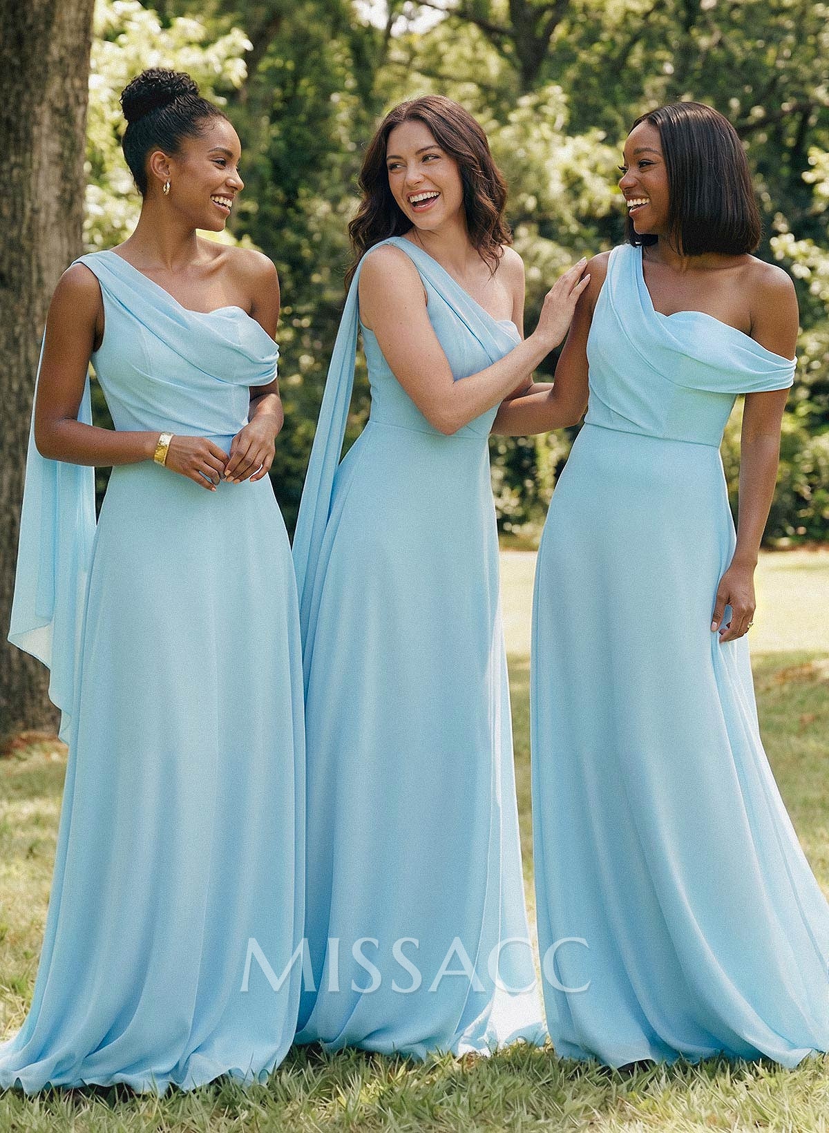 Elegant One-Shoulder/Asymmetrical Sleeveless A-Line Floor-Length Chiffon Bridesmaid Dresses Elegant One-Shoulder/Asymmetrical Sleeveless A-Line Floor-Length Chiffon Bridesmaid Dresses