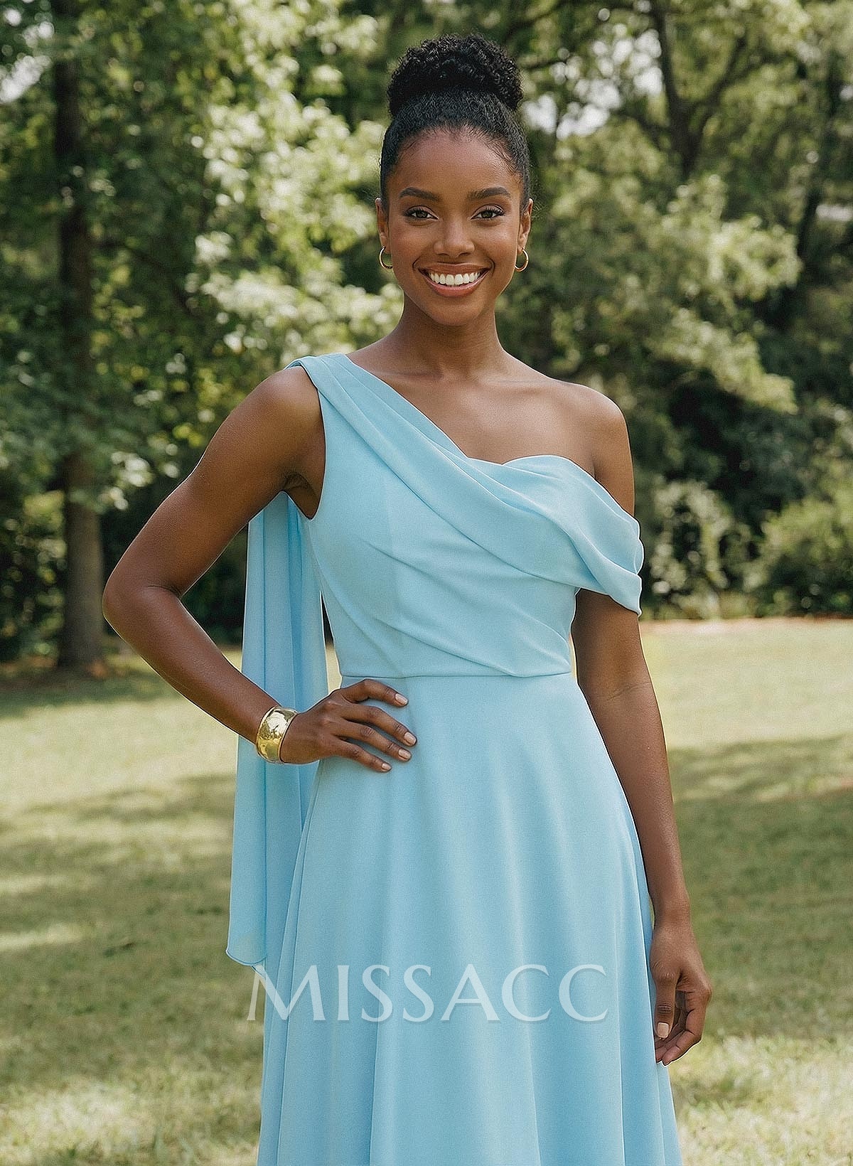 Elegant One-Shoulder/Asymmetrical Sleeveless A-Line Floor-Length Chiffon Bridesmaid Dresses Elegant One-Shoulder/Asymmetrical Sleeveless A-Line Floor-Length Chiffon Bridesmaid Dresses