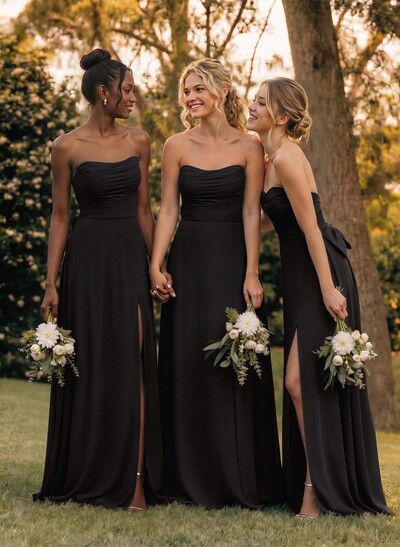 A-Line Off-The-Shoulder Sleeveless Floor-Length Chiffon Bridesmaid Dresses With Split Front Bow