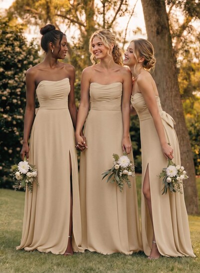 A-Line Off-The-Shoulder Sleeveless Floor-Length Chiffon Bridesmaid Dresses With Split Front Bow