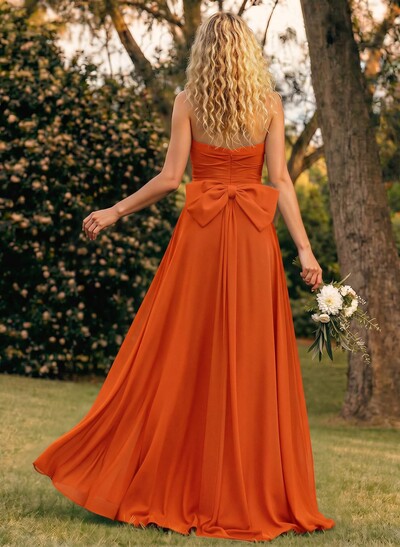 A-Line Off-The-Shoulder Sleeveless Floor-Length Chiffon Bridesmaid Dresses With Split Front Bow