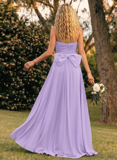 A-Line Off-The-Shoulder Sleeveless Floor-Length Chiffon Bridesmaid Dresses With Split Front Bow