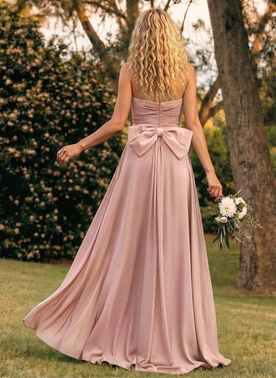 A-Line Off-The-Shoulder Sleeveless Floor-Length Chiffon Bridesmaid Dresses With Split Front Bow