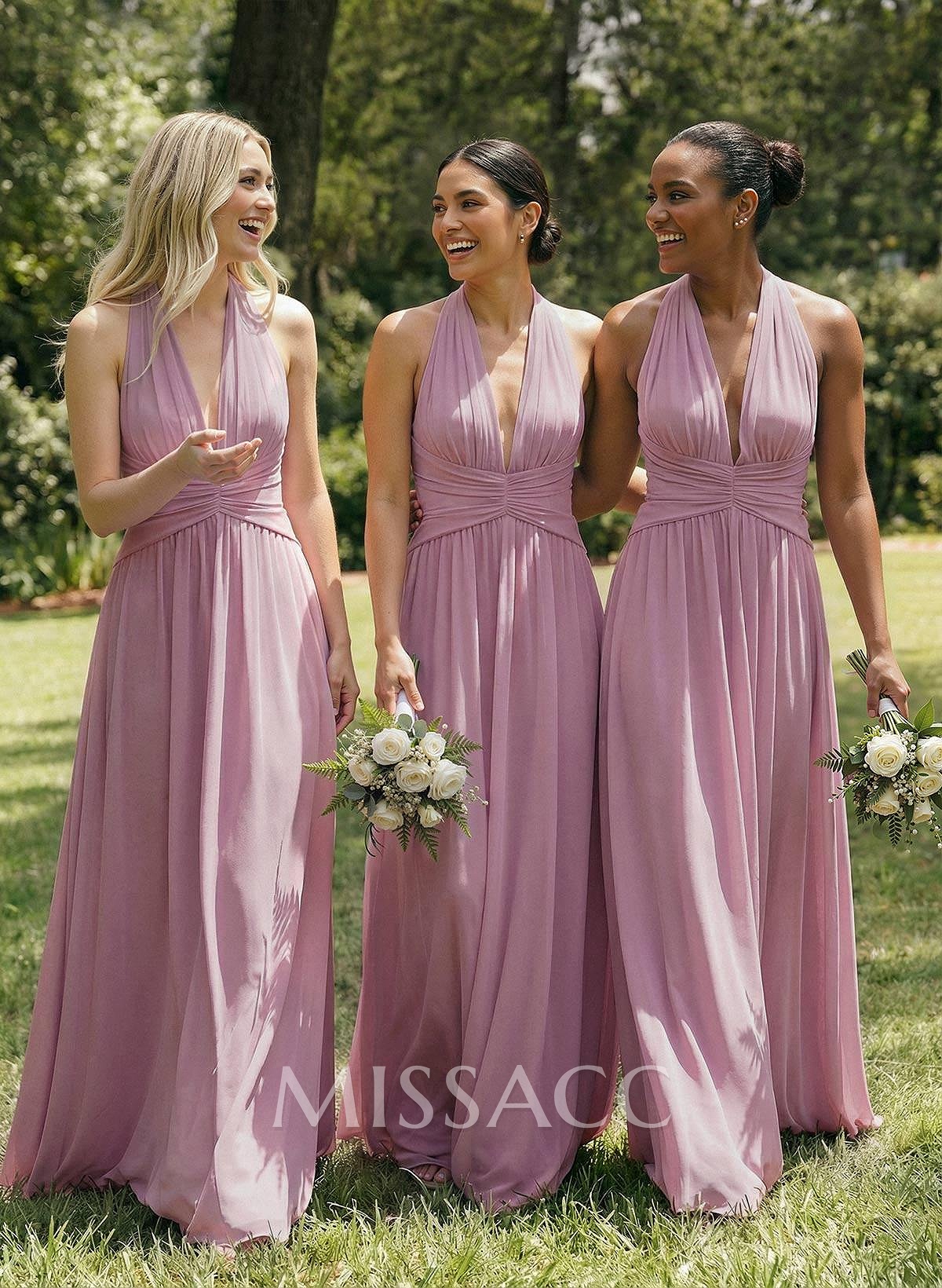 A-Line V-Neck Sleeveless Floor-Length Chiffon Bridesmaid Dresses With Bow A-Line V-Neck Sleeveless Floor-Length Chiffon Bridesmaid Dresses With Bow
