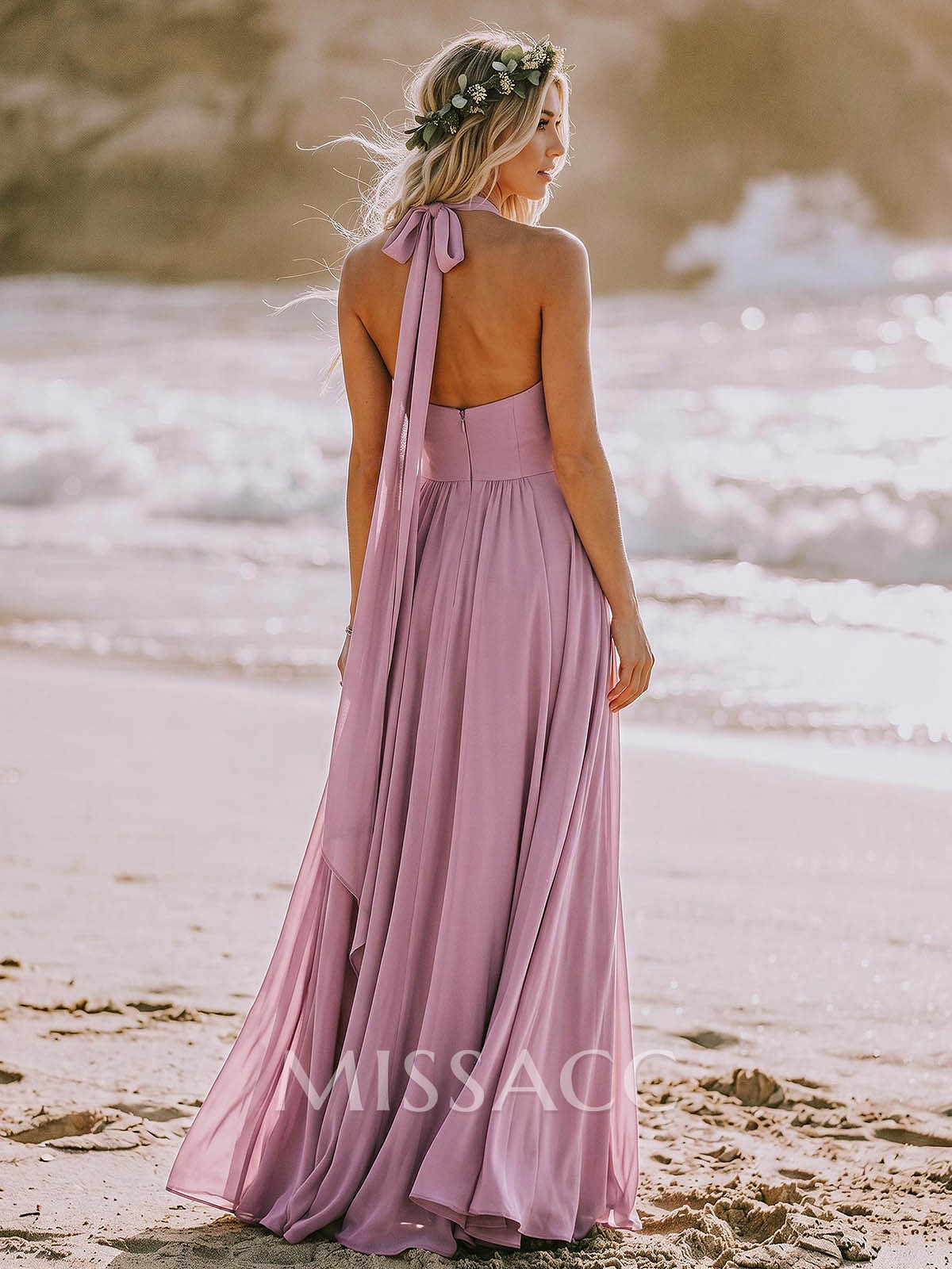 A-Line V-Neck Sleeveless Floor-Length Chiffon Bridesmaid Dresses With Bow