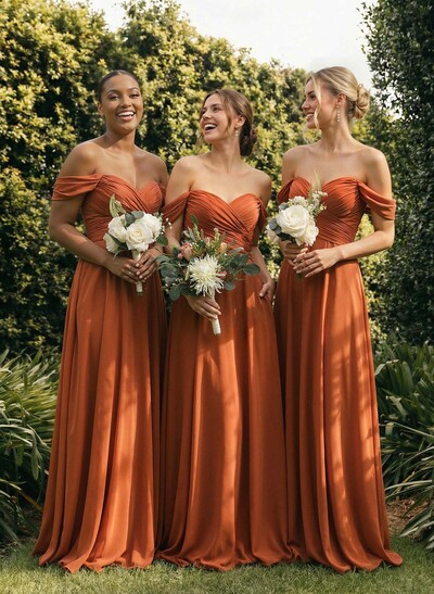 A-Line Sweetheart Sleeveless Floor-Length Chiffon Bridesmaid Dresses With