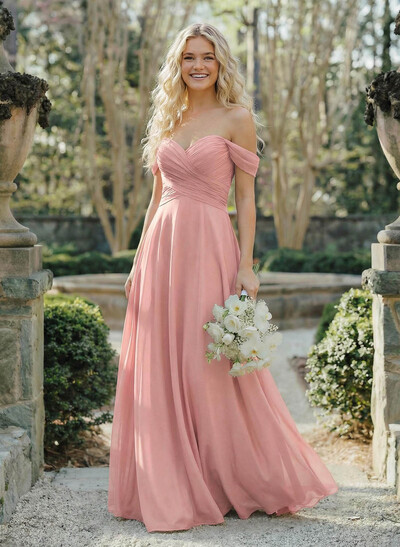 A-Line Sweetheart Sleeveless Floor-Length Chiffon Bridesmaid Dresses With
