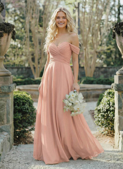 A-Line Sweetheart Sleeveless Floor-Length Chiffon Bridesmaid Dresses With