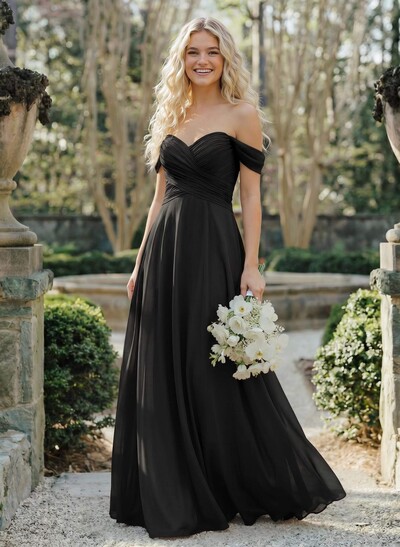 A-Line Sweetheart Sleeveless Floor-Length Chiffon Bridesmaid Dresses With