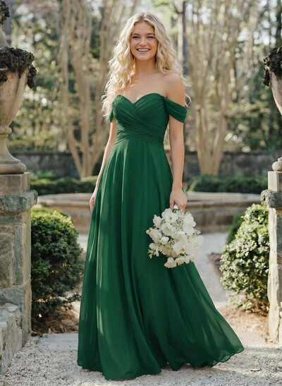 A-Line Sweetheart Sleeveless Floor-Length Chiffon Bridesmaid Dresses With