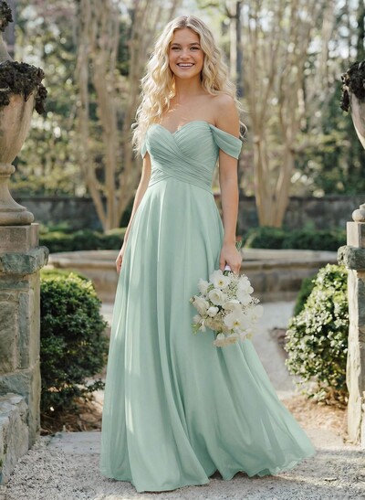 A-Line Sweetheart Sleeveless Floor-Length Chiffon Bridesmaid Dresses With