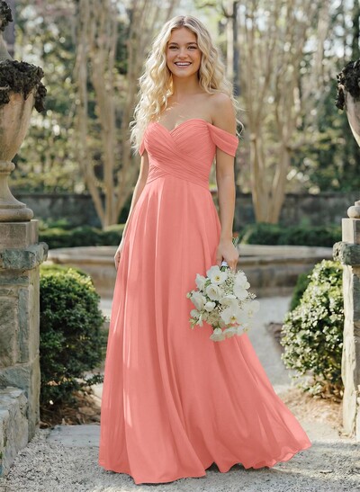 A-Line Sweetheart Sleeveless Floor-Length Chiffon Bridesmaid Dresses With