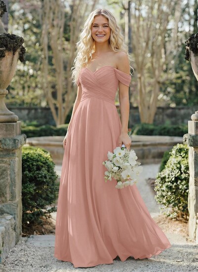 A-Line Sweetheart Sleeveless Floor-Length Chiffon Bridesmaid Dresses With