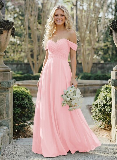 A-Line Sweetheart Sleeveless Floor-Length Chiffon Bridesmaid Dresses With