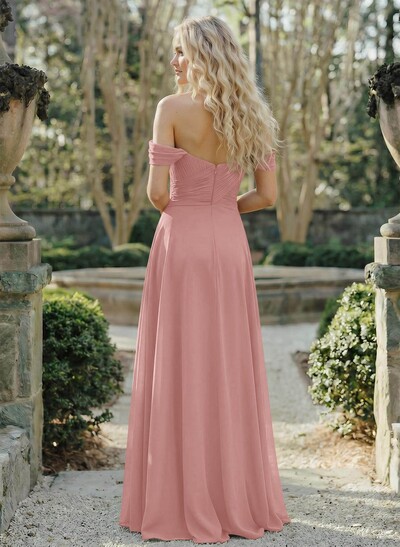 A-Line Sweetheart Sleeveless Floor-Length Chiffon Bridesmaid Dresses With
