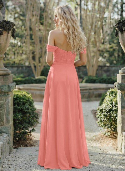 A-Line Sweetheart Sleeveless Floor-Length Chiffon Bridesmaid Dresses With