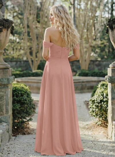 A-Line Sweetheart Sleeveless Floor-Length Chiffon Bridesmaid Dresses With