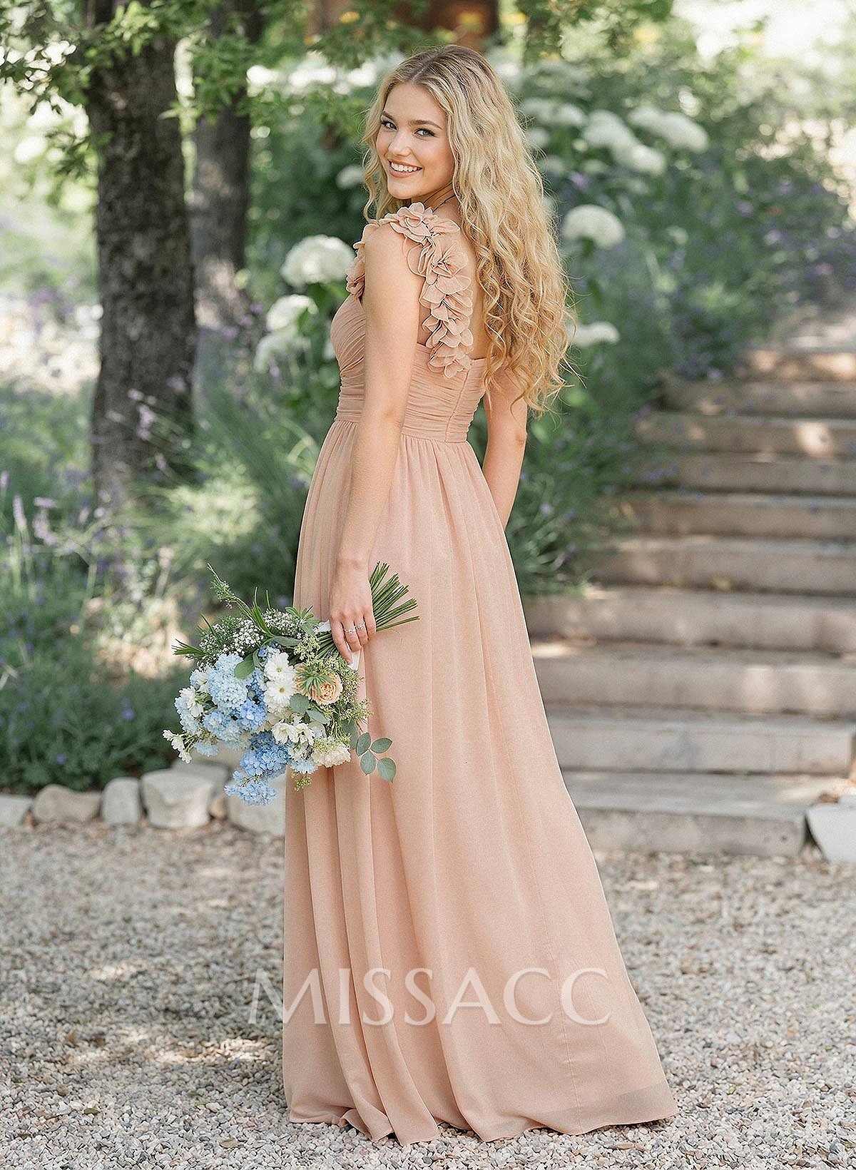 A-Line One-Shoulder Sweetheart Sleeveless Floor-Length Chiffon Bridesmaid Dresses With Flower A-Line One-Shoulder Sweetheart Sleeveless Floor-Length Chiffon Bridesmaid Dresses With Flower