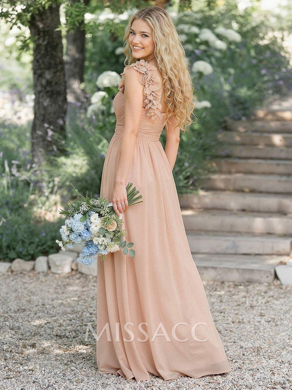 A-Line One-Shoulder Sweetheart Sleeveless Floor-Length Chiffon Bridesmaid Dresses With Flower A-Line One-Shoulder Sweetheart Sleeveless Floor-Length Chiffon Bridesmaid Dresses With Flower