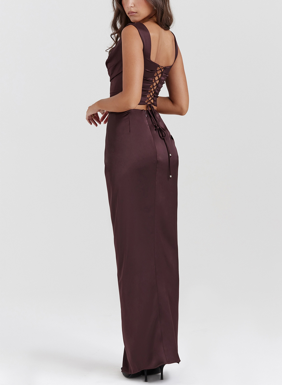 Sheath/Column Square Neckline Sleeveless Floor-Length Stretch Satin Cocktail Dresses With High Split
