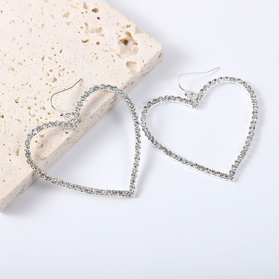 Geometric Heart Shape Alloy Dangle Earrings With Rhinestone