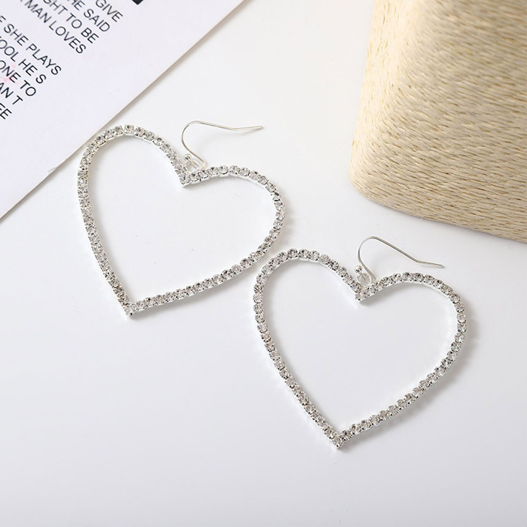 Geometric Heart Shape Alloy Dangle Earrings With Rhinestone