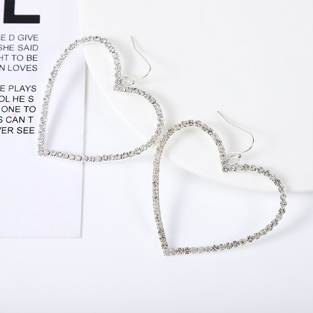 Geometric Heart Shape Alloy Dangle Earrings With Rhinestone