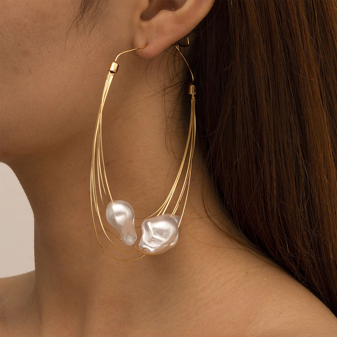 Baroque Style Handcrafted GeometryAlloy Dangle Earrings With Pearl