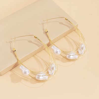 Baroque Style Handcrafted GeometryAlloy Dangle Earrings With Pearl