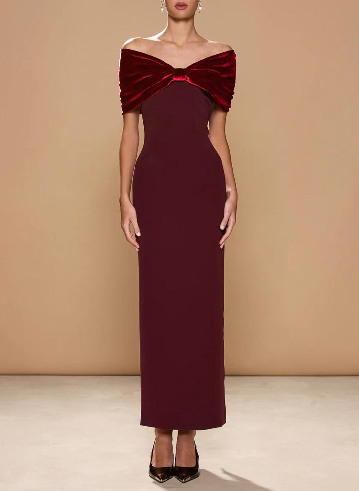 Sheath/Column Off-The-Shoulder Ankle-Length Elastic Satin Evening Dresses With Bow(s)