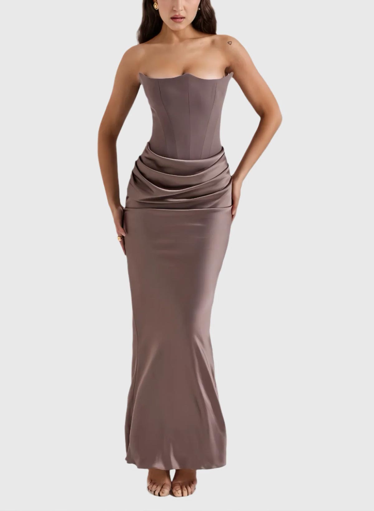 Trumpet/Mermaid Strapless Ankle-Length Elastic Satin Evening Dresses With Pleated